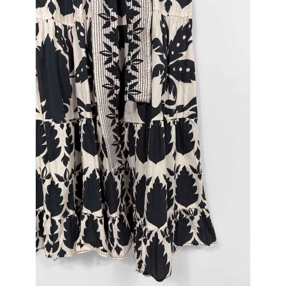 Zara Black Ecru Printed Belted Maxi Dress Ruffle Hem Size XS - Picture 4 of 16